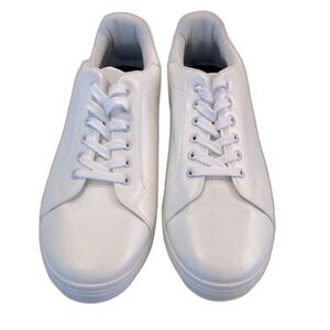 Jonsen White Faux Vegan Leather Men's Lace up Low Top Preppy Sneakers Size 12